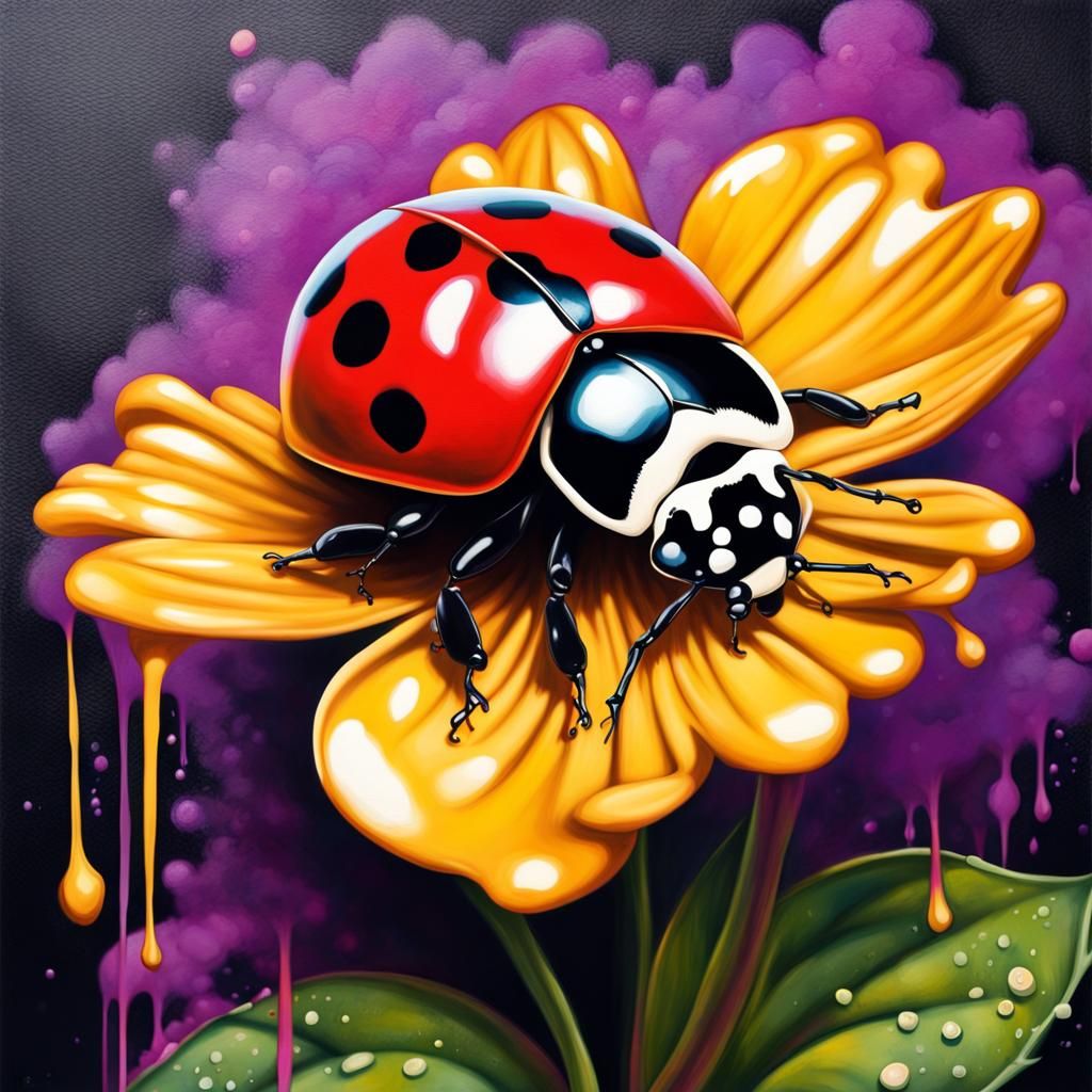 Ladybug on Velvet Flower in Graffiti Art Style