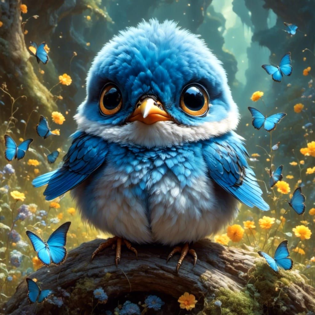 a cute sad adorable baby bluebird