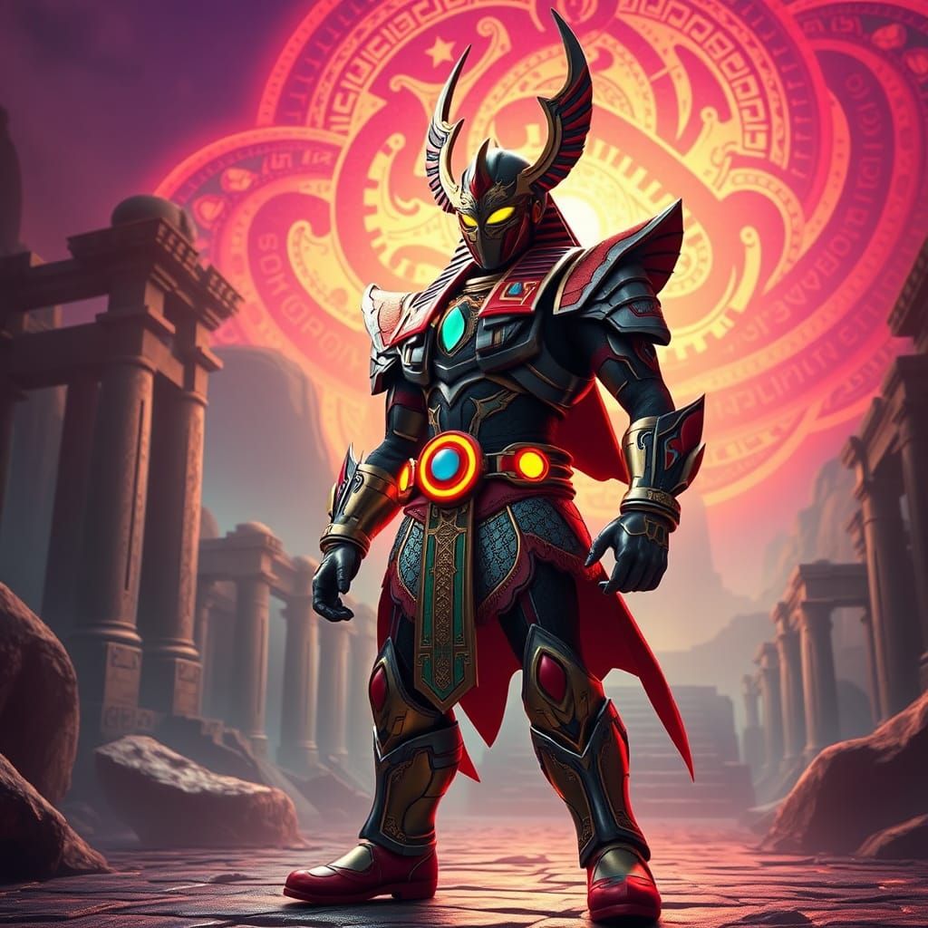 Egyptian Armored Hero with Glowing Transformation Belt