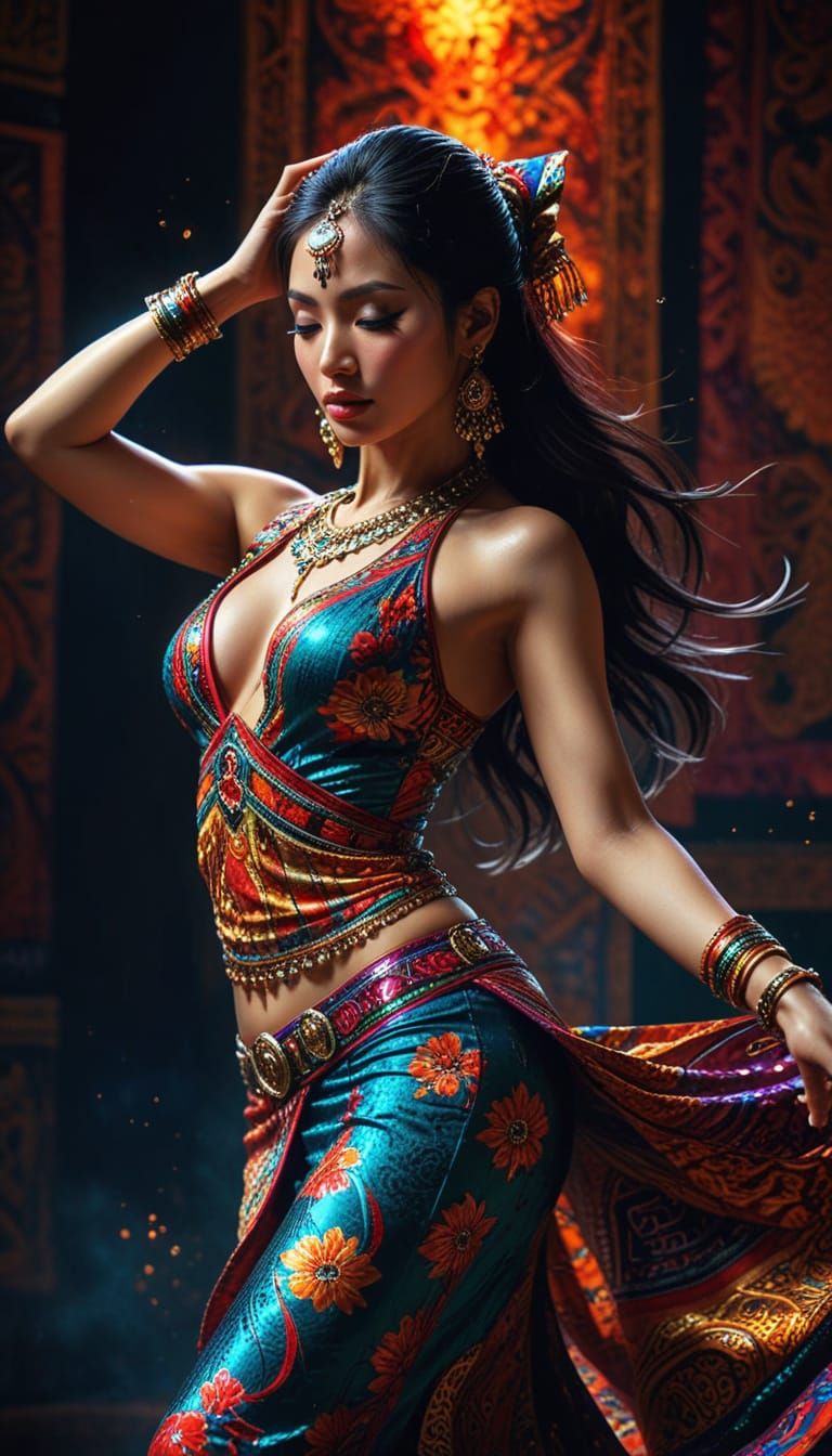 Hyperrealistic Japanese Belly Dancer in Vibrant North Africa...