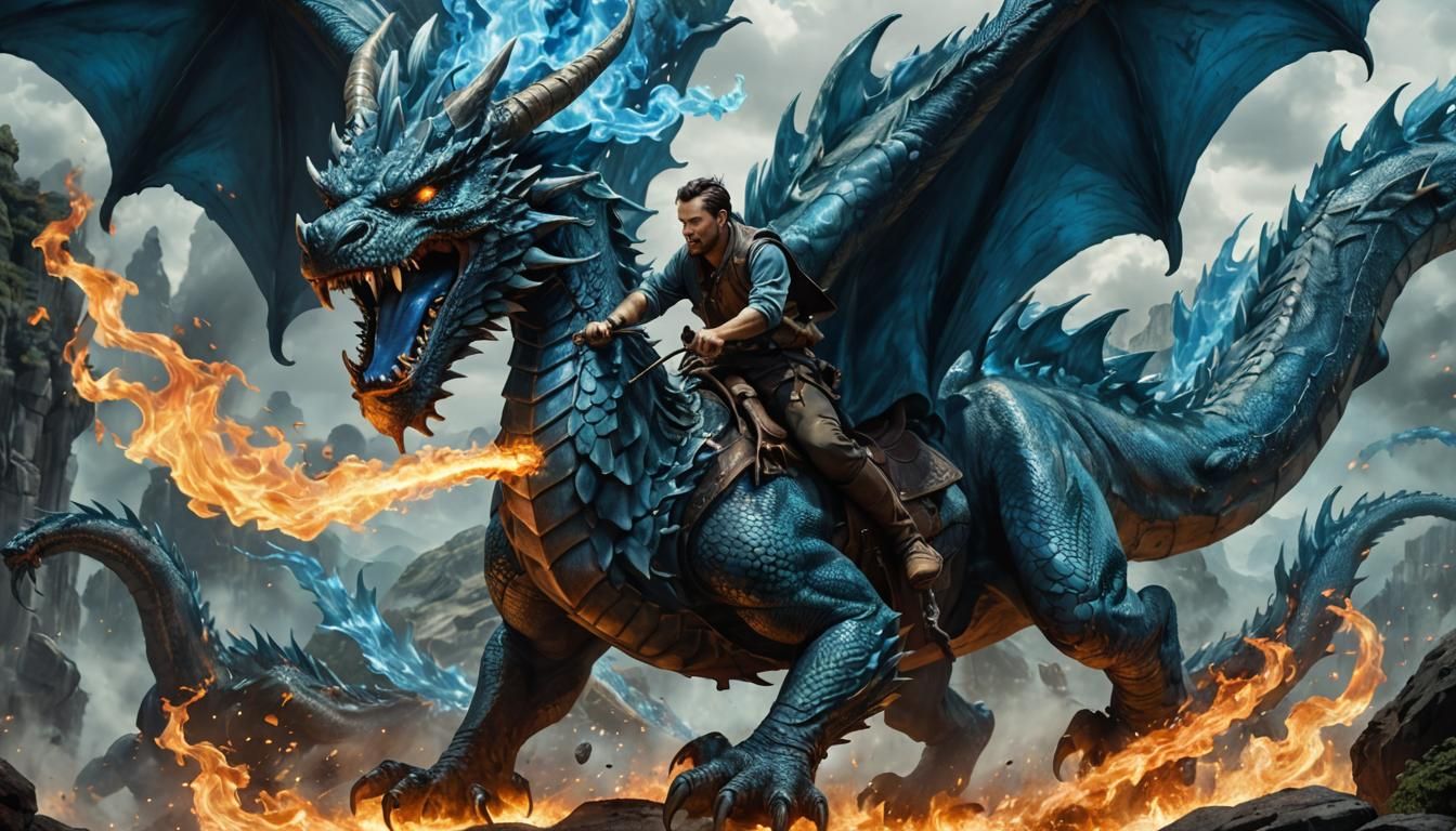 Dragon Rider Unleashing Blue Fire