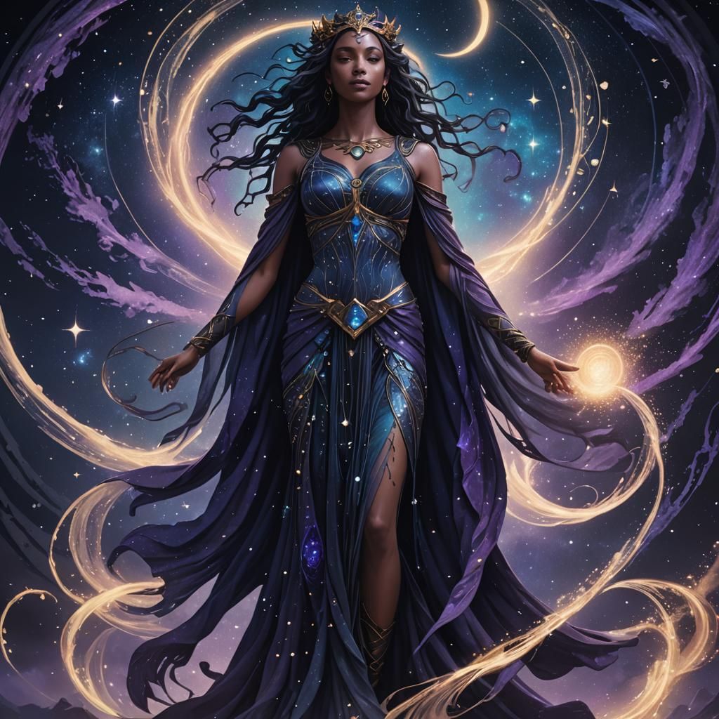 Nyx: Primordial Goddess of Night in Dreamlike Starlight