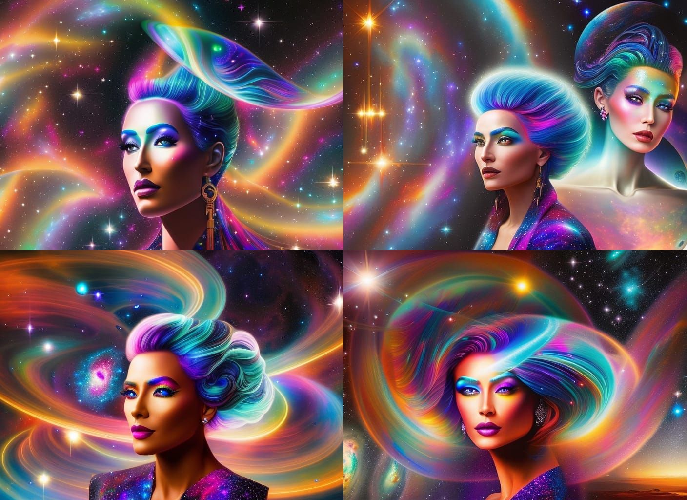 Cosmic Woman with Galaxy Hair, Digital Art