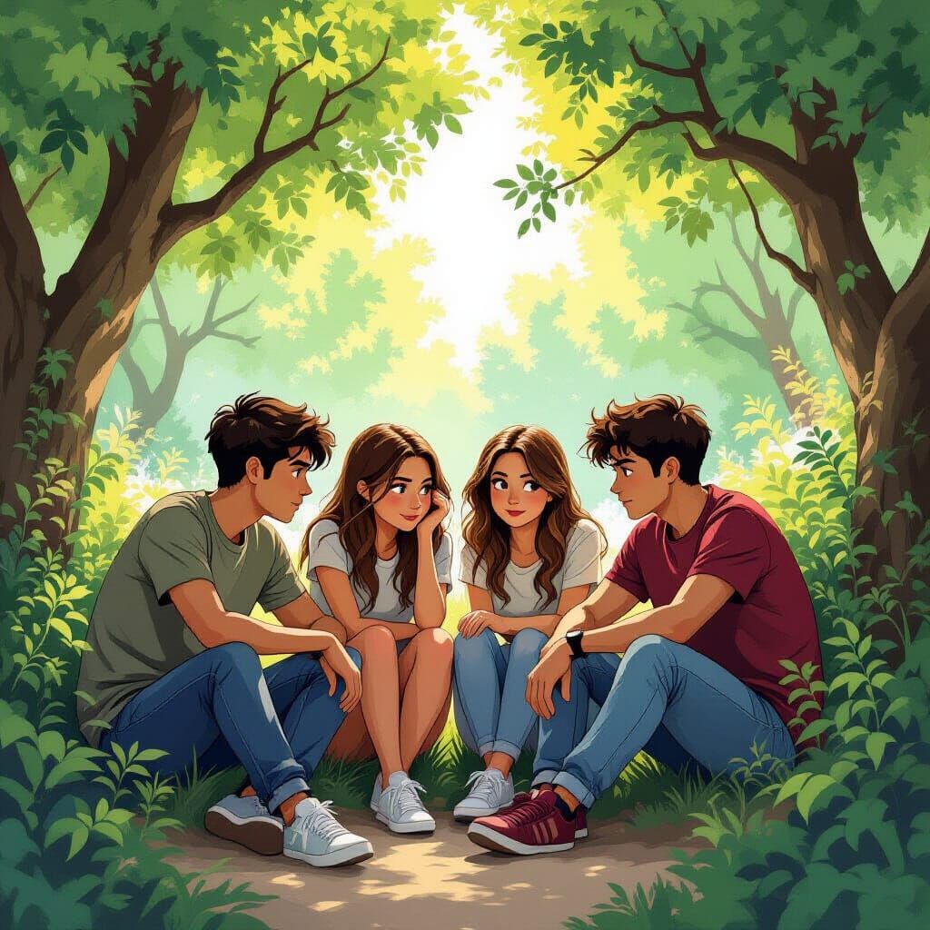 Friends' Secret Gathering in Whimsical Style