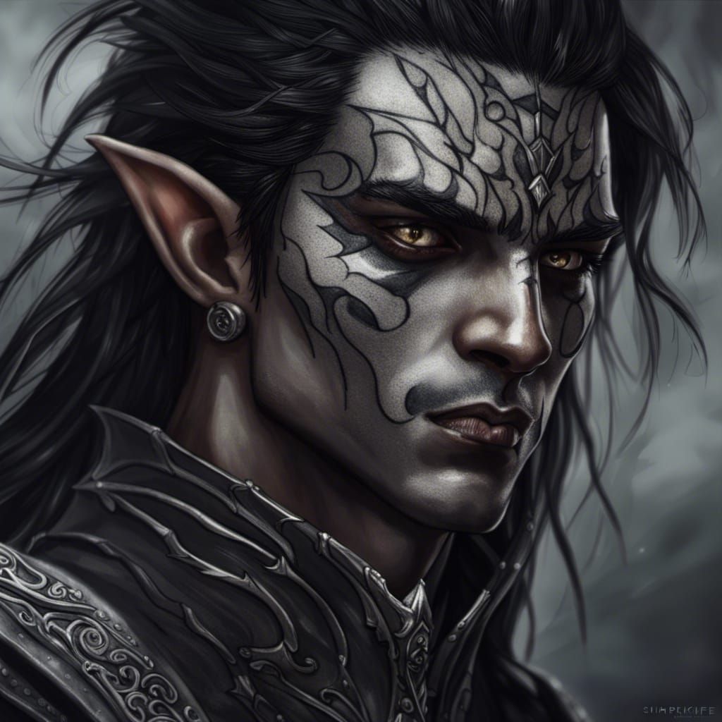Detailed Dark Elf Male Portrait for DND