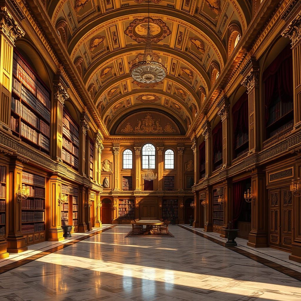 Baroque Library Masterpiece in Golden Light