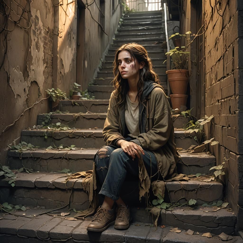 Fantasy Art: Brunette Woman in Dimly Lit Alley