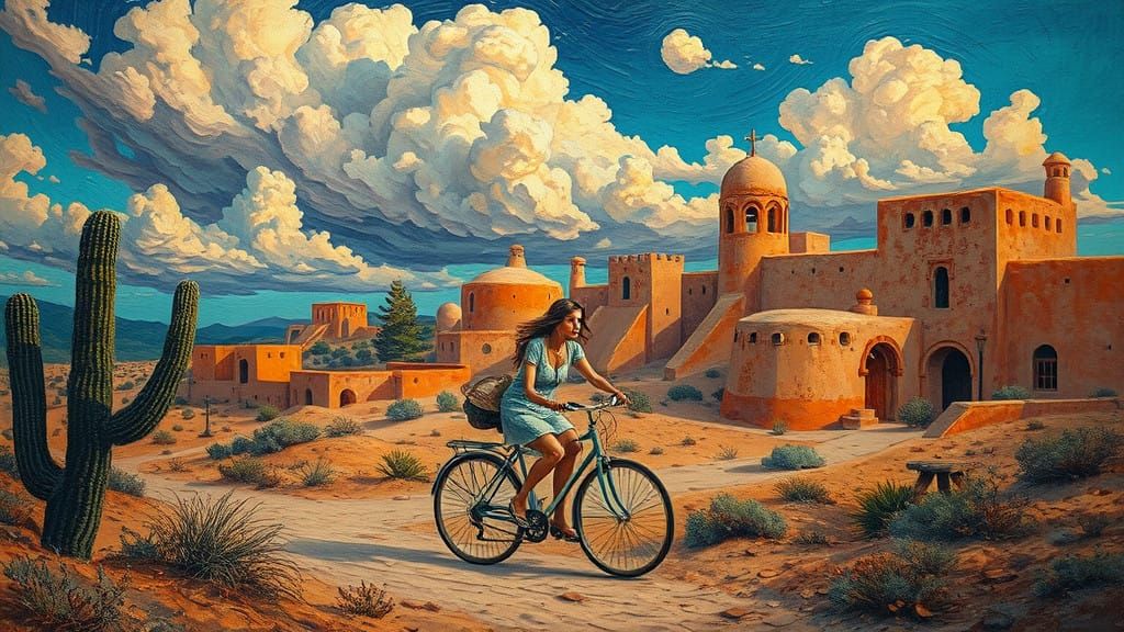 Surreal Desert Oasis with Postmodern Whimsy and Rich Texture...