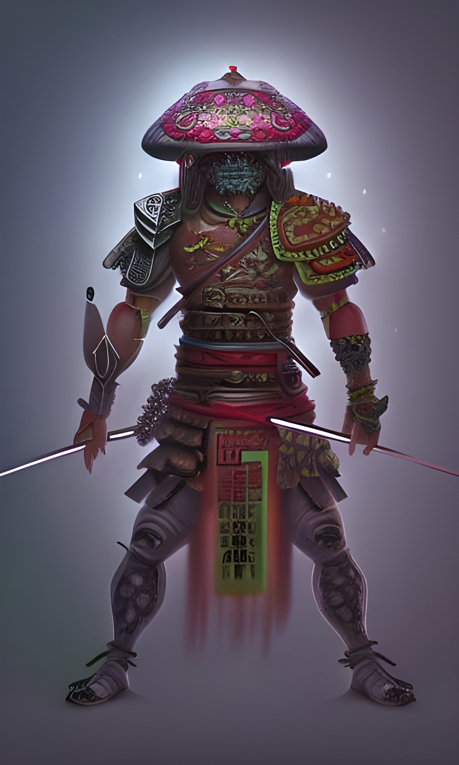 Mushroom Samurai with Glowing Tattoos: Fantasy Concept Art