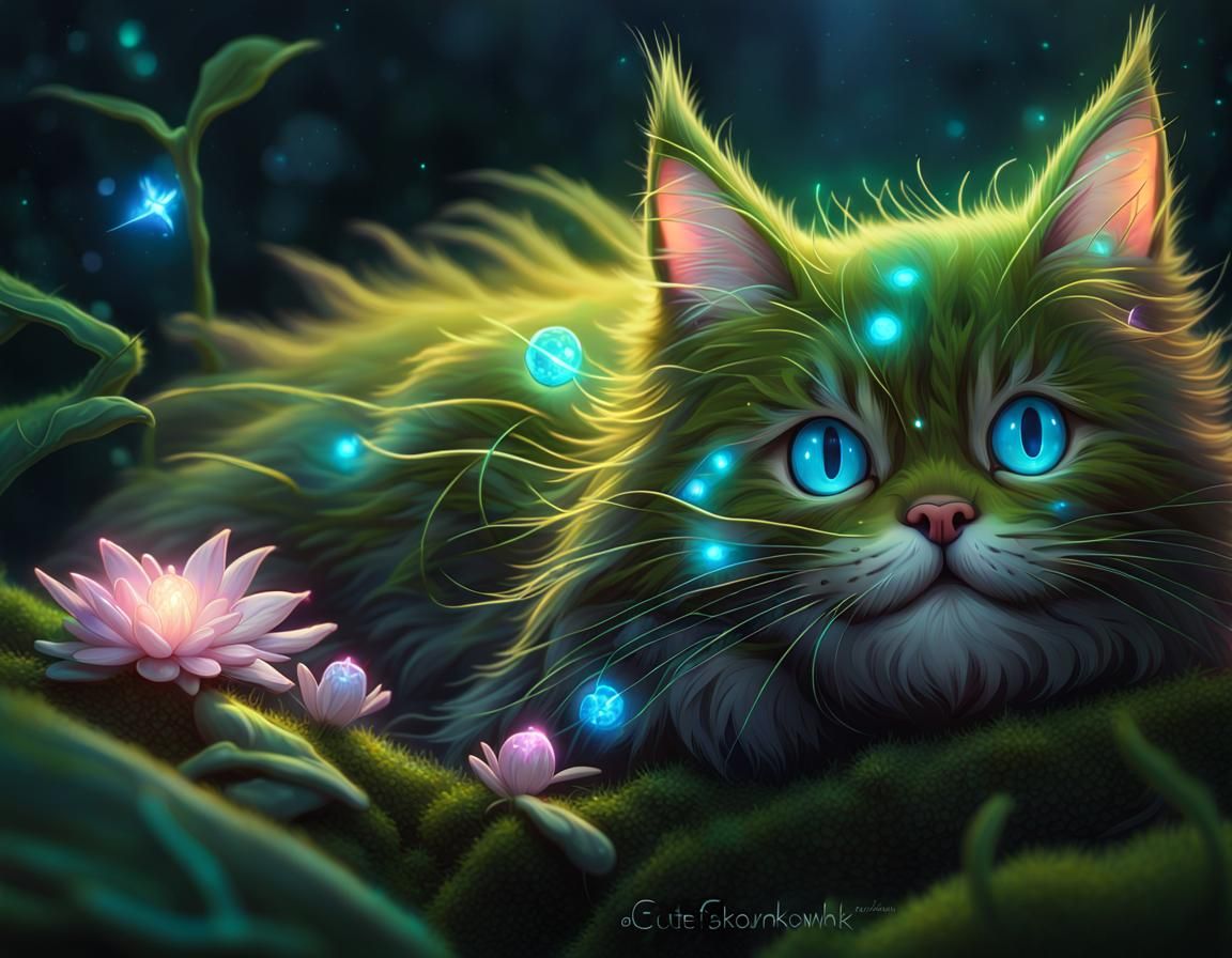 Magical Bioluminescent Forest Cat with Frog DNA