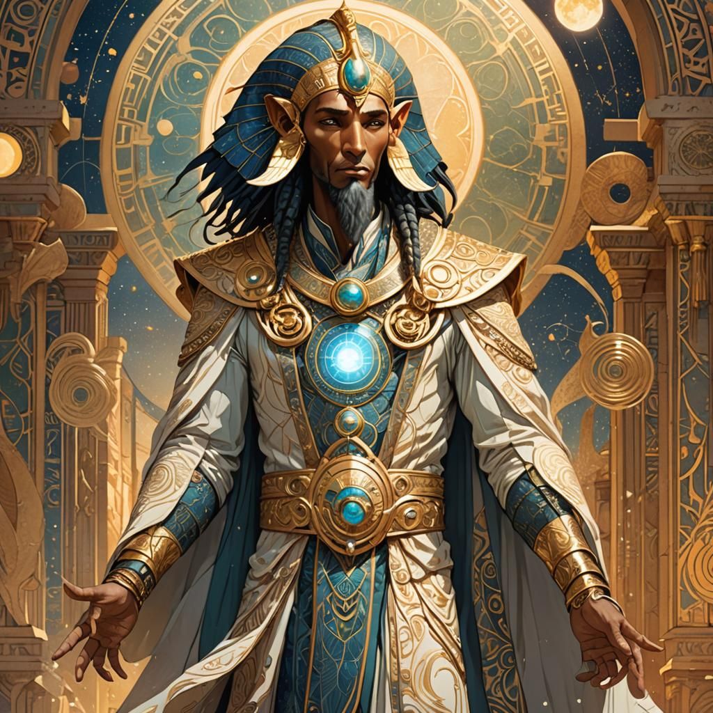 Thoth in Ancient Temple, Art Nouveau Style