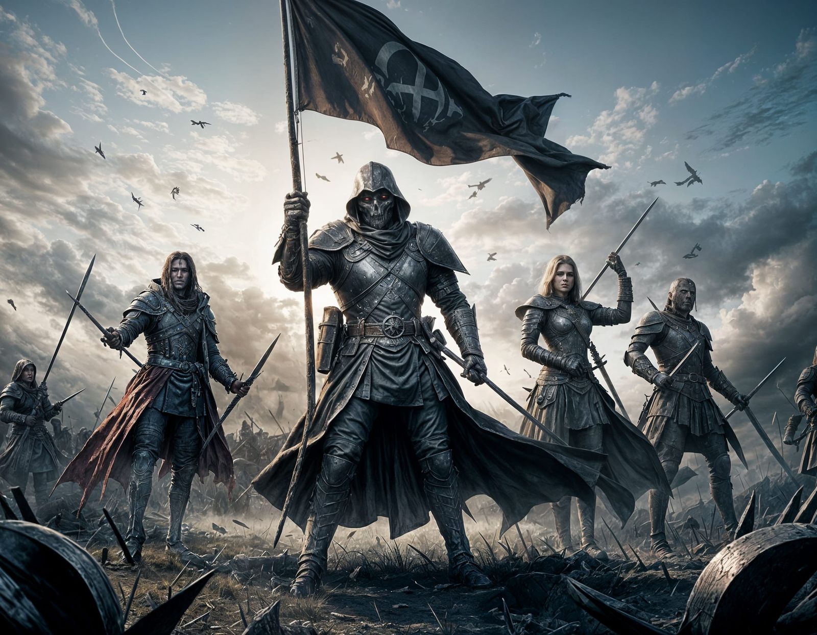 Necromancer's Banner Over Bloody Battlefield