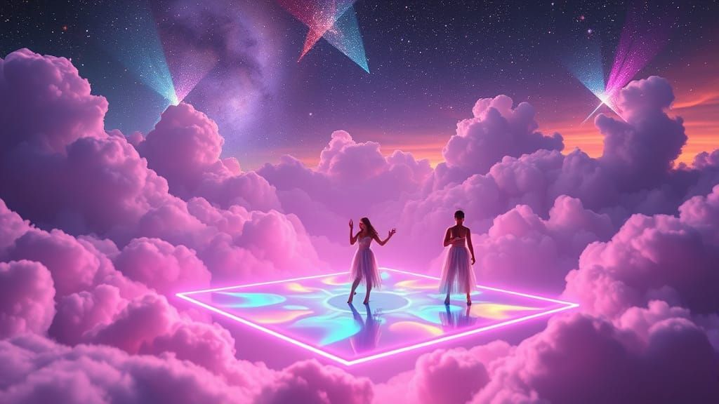 Celestial Disco Scene Radiates Rainbow Light and Starlight