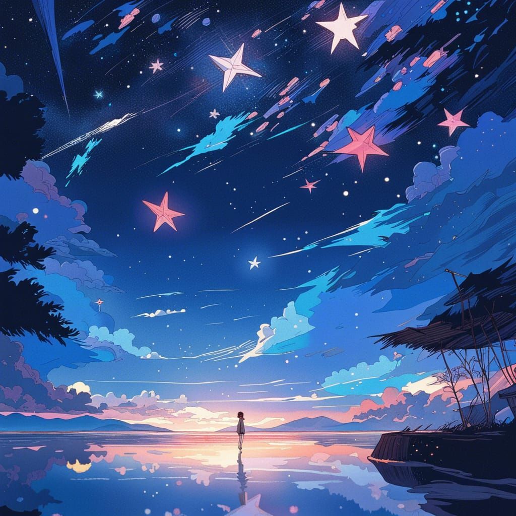 Ocean and Mountains at Night Under Colorful Stars