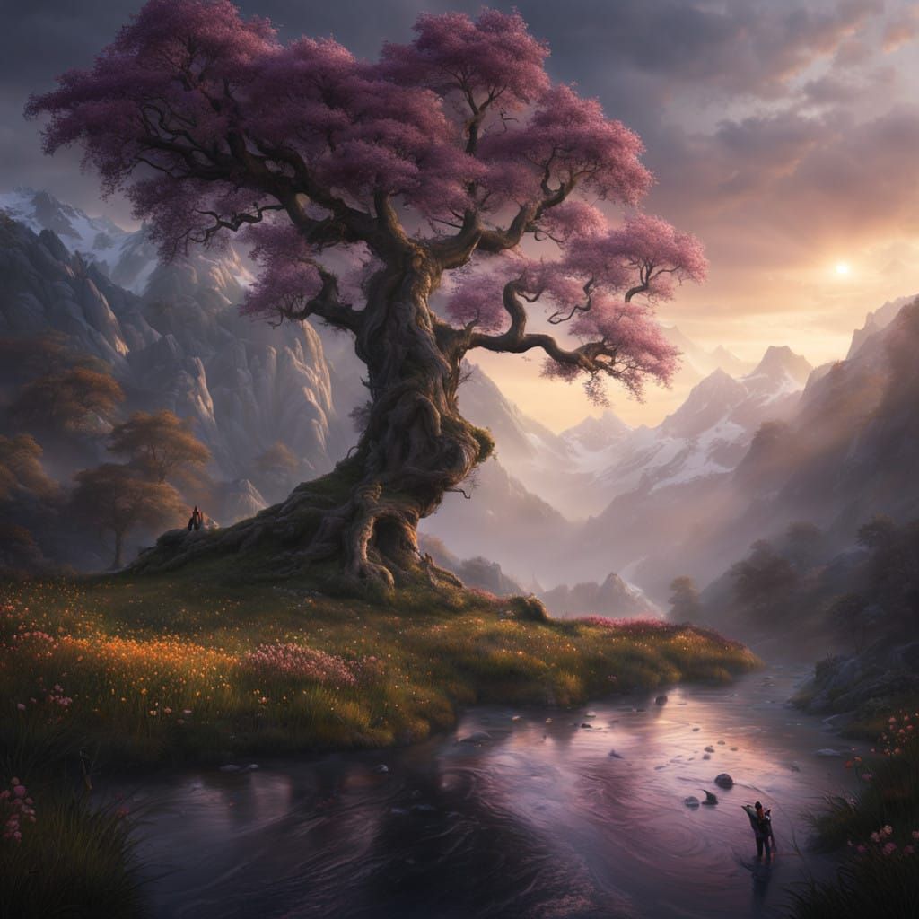 Mystical Alpine Landscape in Vibrant Hues