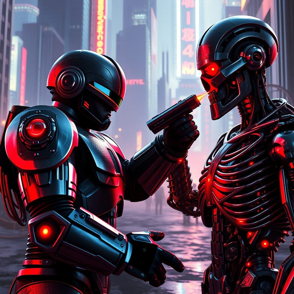 Cyberpunk War between Robocop and Terminator