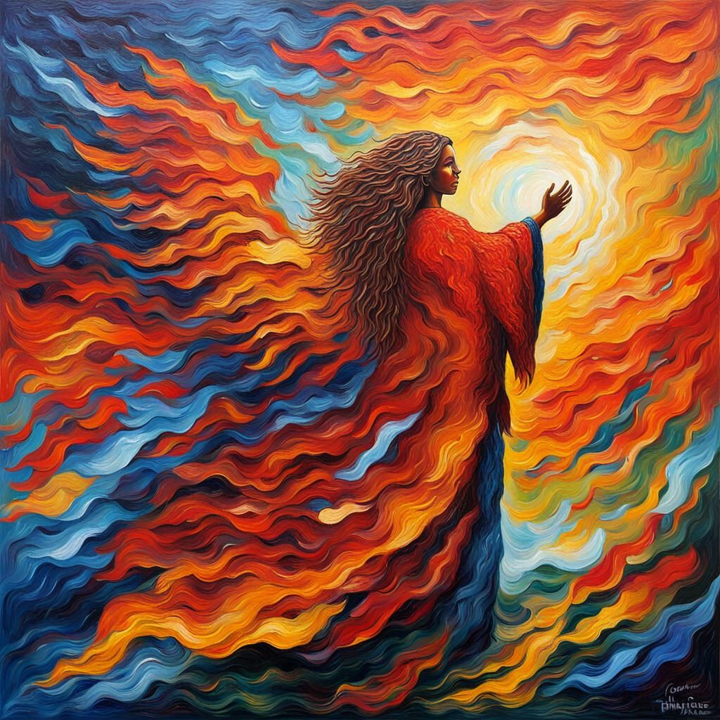 Fiery Icy Angel in Expressionist Impasto Style