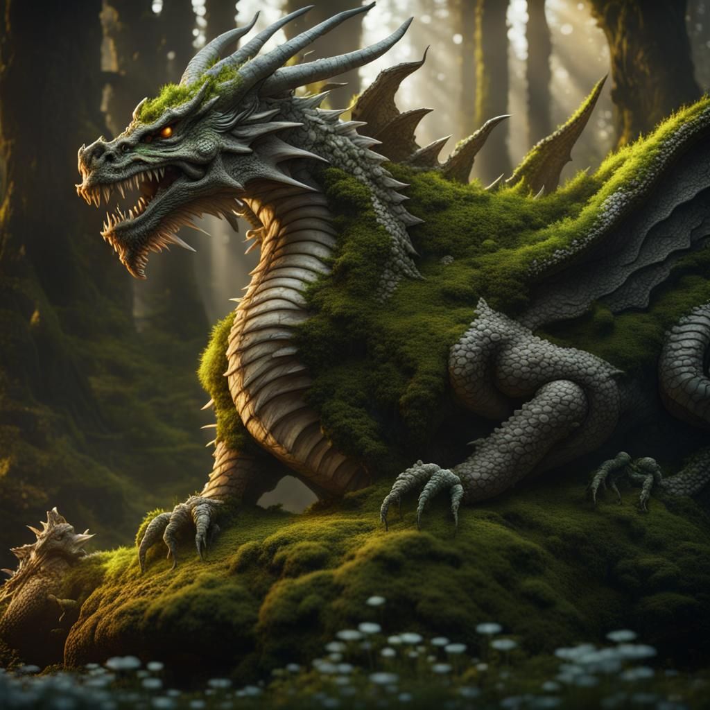 Ancient Moss Dragon Awakening in Detailed 8K