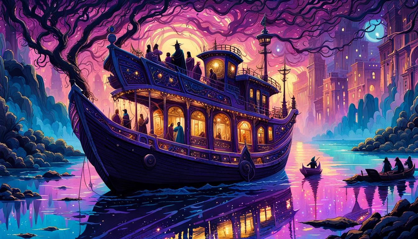 Fantasy Creature on Ethereal River, Digital Illustration