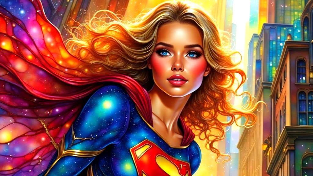 Voluptuous Supergirl Soars Above Cityscape