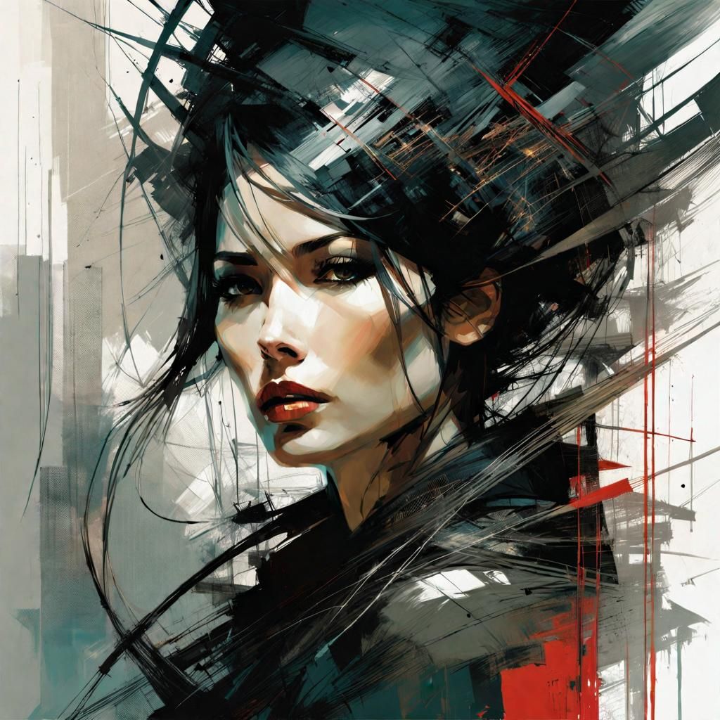 Abstract Woman in Chaotic Crosshatch of Lines