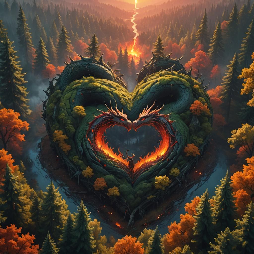 Fantasy Heart Forest with Dragon Backdrop