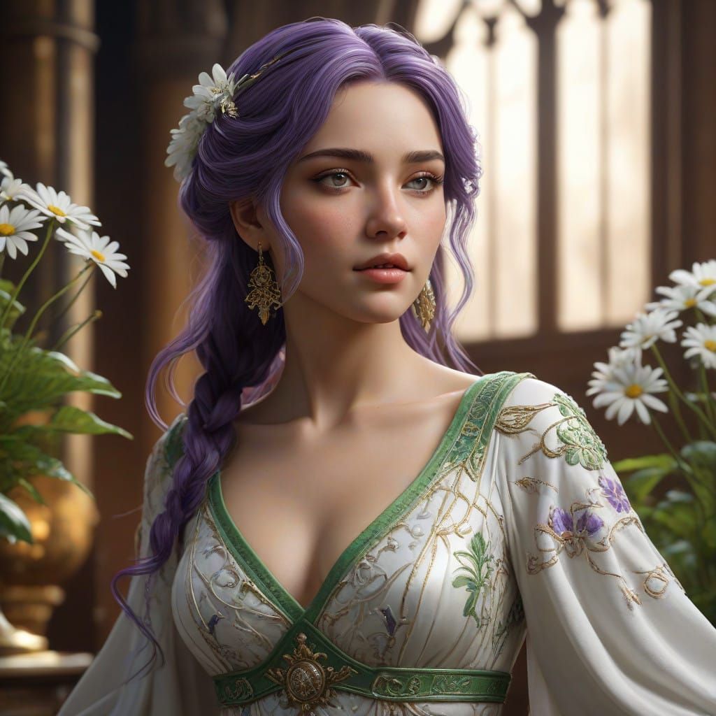 Ethereal Purple Priestess in Art Nouveau-Inspired Elegance