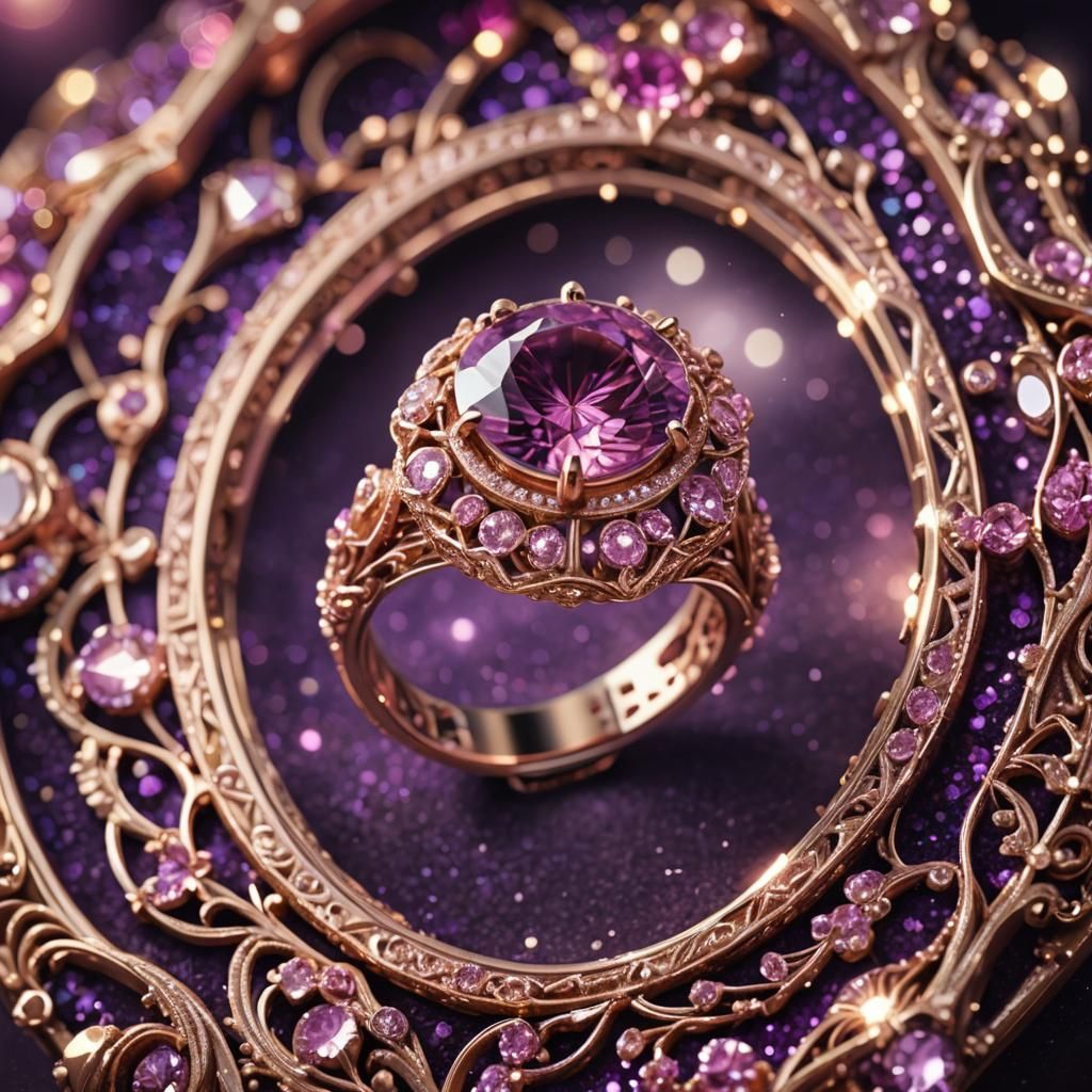 Rose Gold Ring with Pink Diamond, Fantasy Art