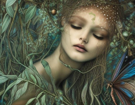 Dragonfly-Human Hybrid in Forest, Fashion Magazine Art