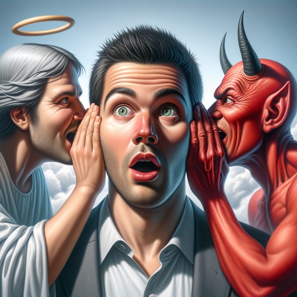 Surreal Angel and Devil Caricature in Digital Art
