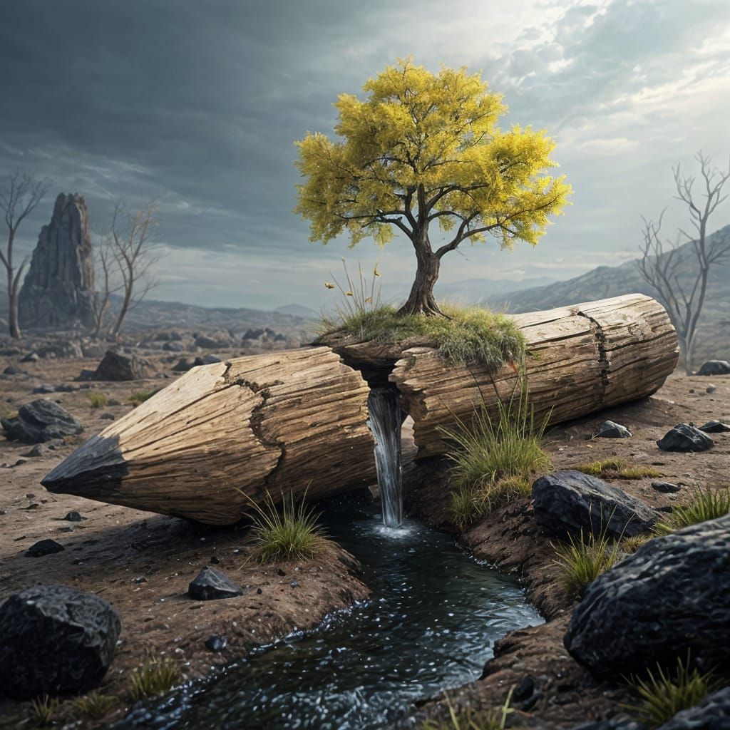 Weathered Pencil Oasis in Barren Landscape