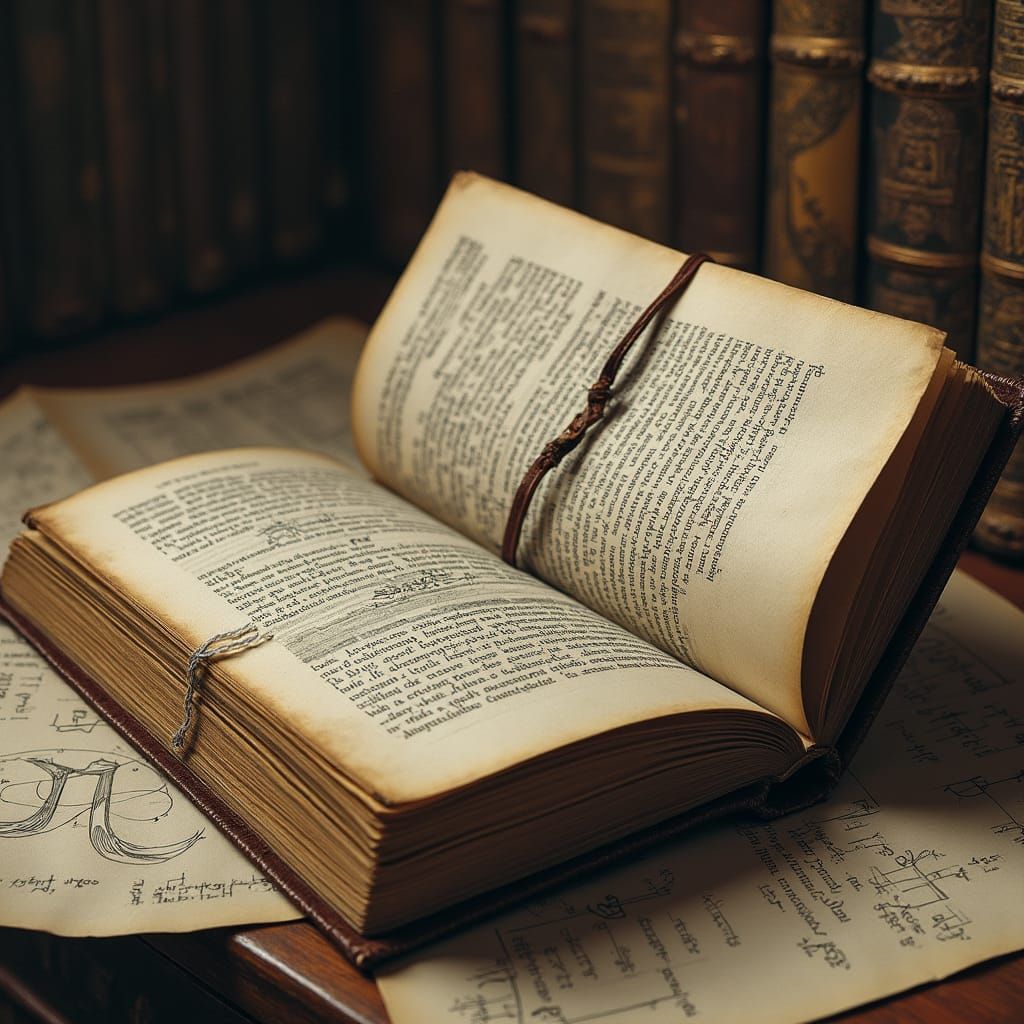 Charcoal Drawing of Antique Book with Statistical Equations