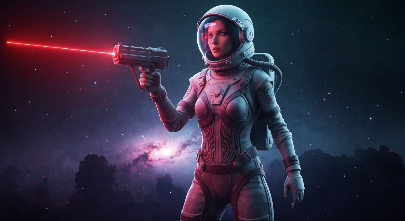 Astronaut in Spacesuit with Laser Gun