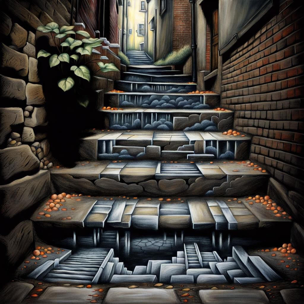 Realistic Chalk Art Illusion of Basement Steps
