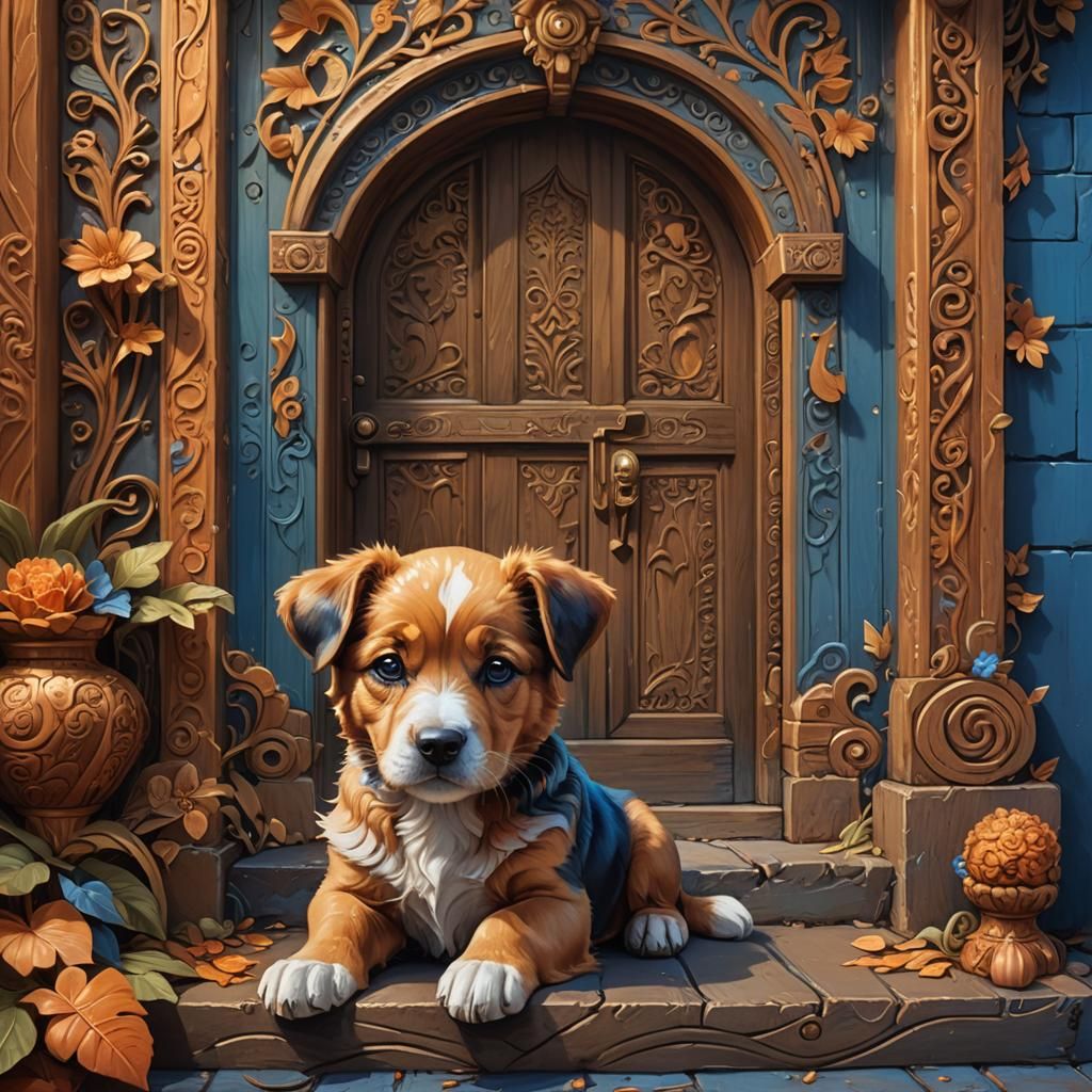 Puppy on Doorstep in Fantasy Concept Art