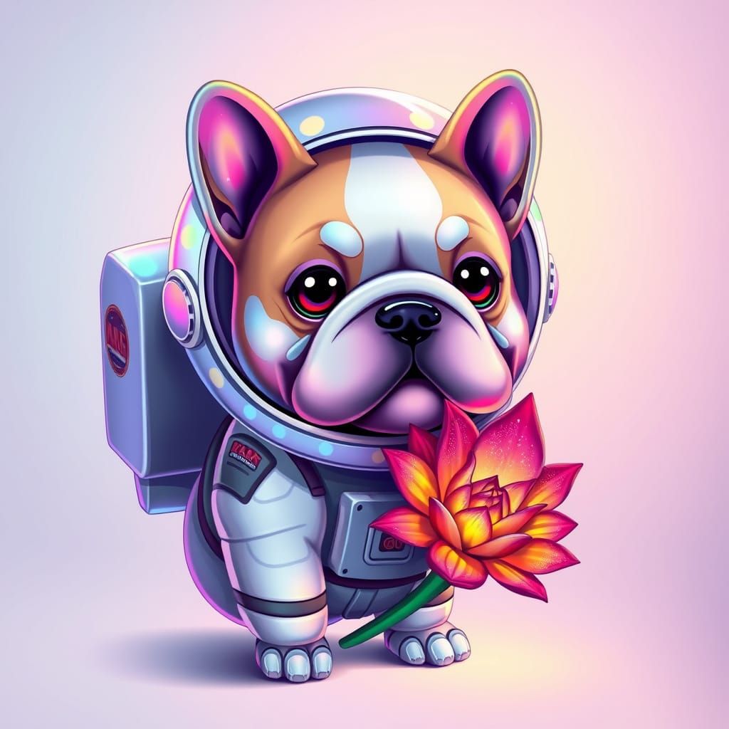 Chibi Bulldog in Pastel Space Suit