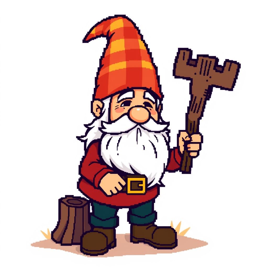 8-Bit Gnome Lumberjack Pixel Art