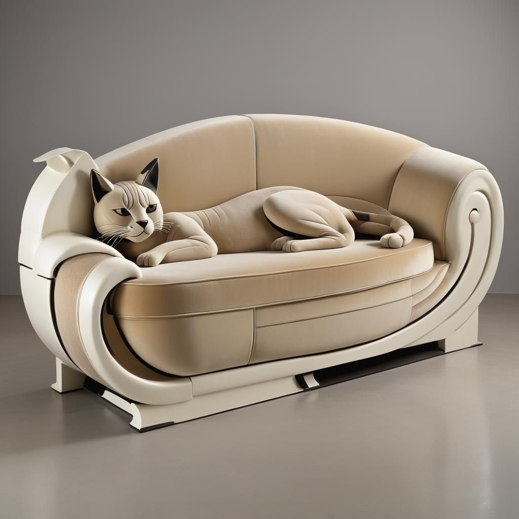 Art Deco Cat Couch Inspired by Schmied and Fau