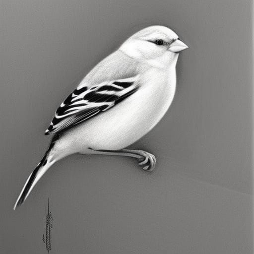 Hyperdetailed Charcoal Drawing of an Off-White Finch
