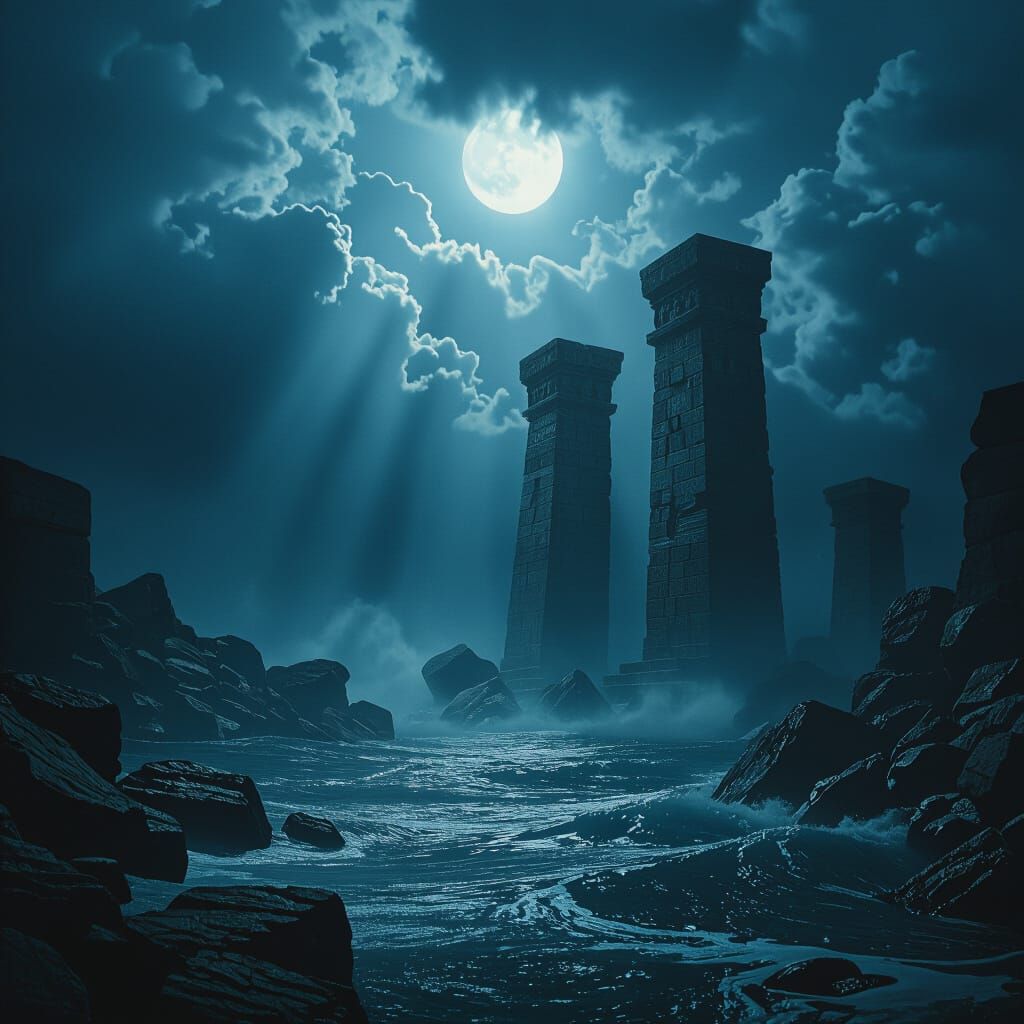 Epic Cinematic View of Ancient Lemuria Sinking