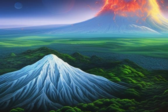 Volcanic Fantasy Landscape with Alien Oasis