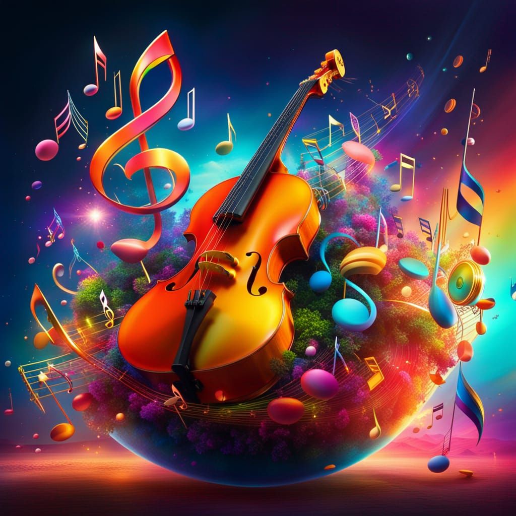 Dreamlike Symphony: Musical Notes Transform in Vibrant Color...