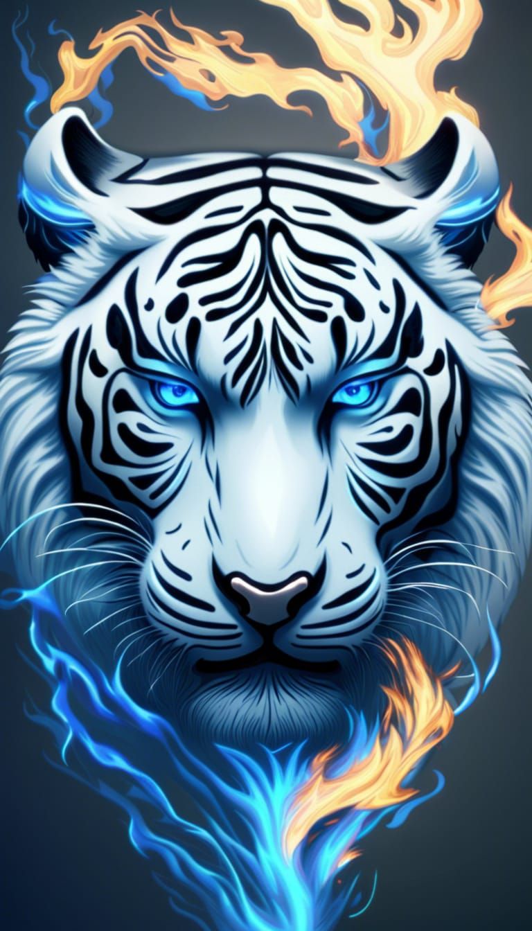 White Tiger with Blue Flames in 4K