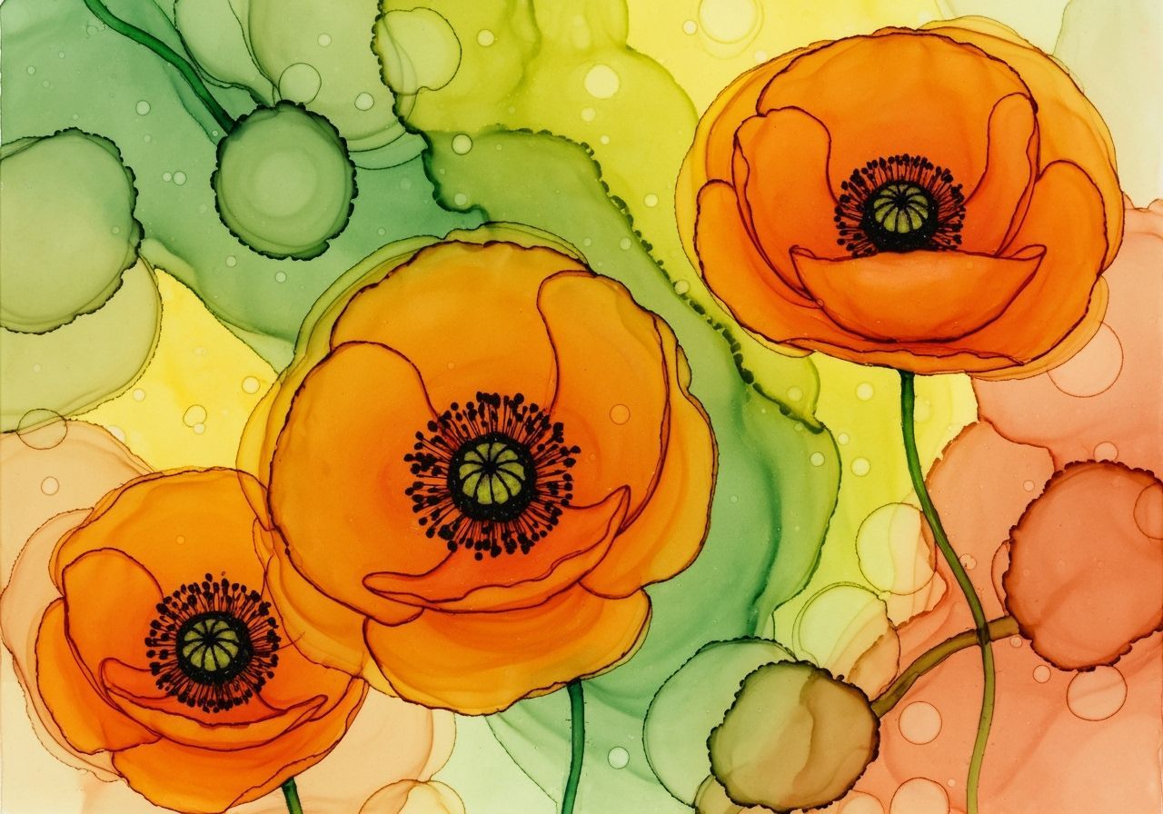 Alcohol Ink Art of Orange Poppies