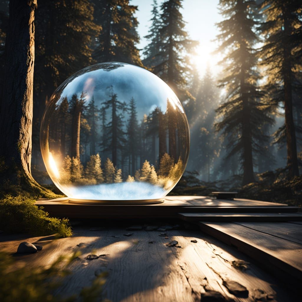 Trees Inside Soap Bubble: Hyperrealistic Sci-Fi Scene