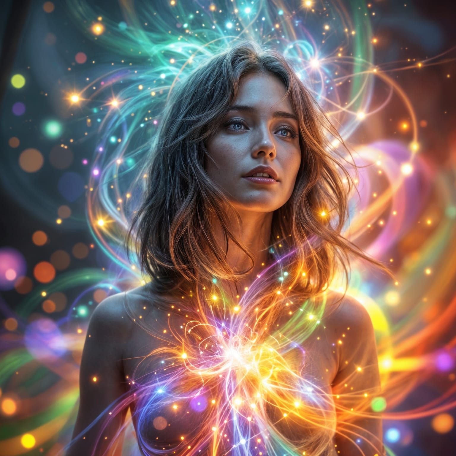 Woman with Rainbow Aura: Fantasy Concept Art