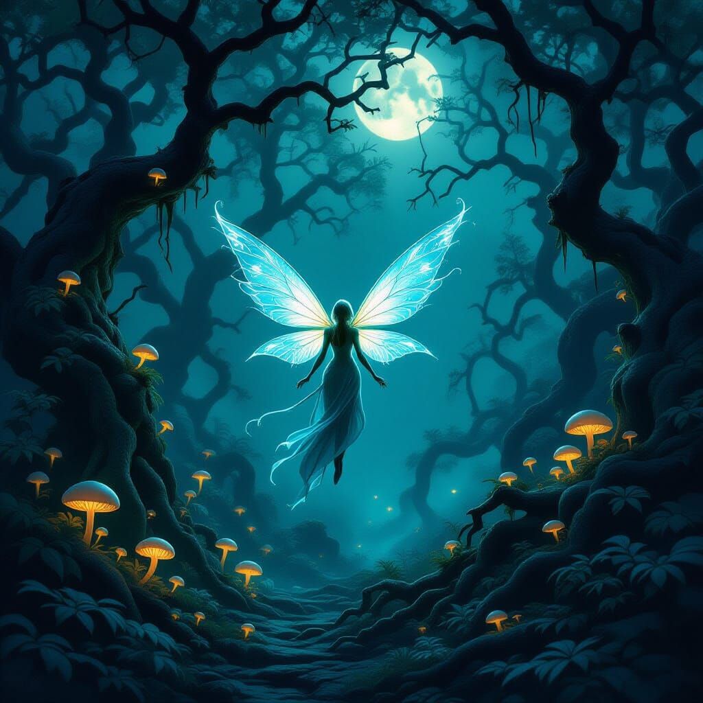 Ethereal Sprite in Enchanted Forest Moonlight