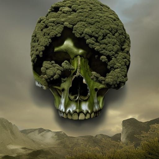 Lichen-Covered Skull in Dark Fantasy Style