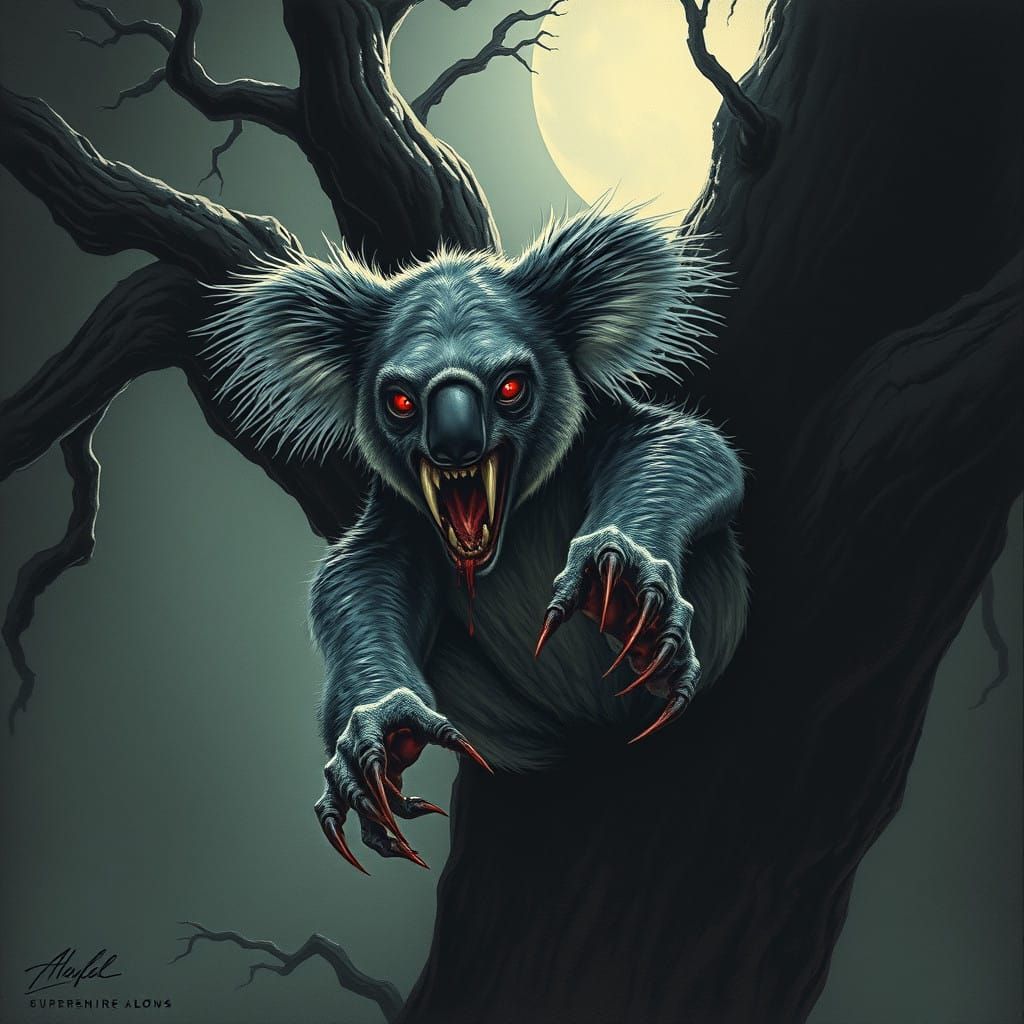 Menacing Koala Descends from Dark Gum Tree in Eerie, Gothic ...