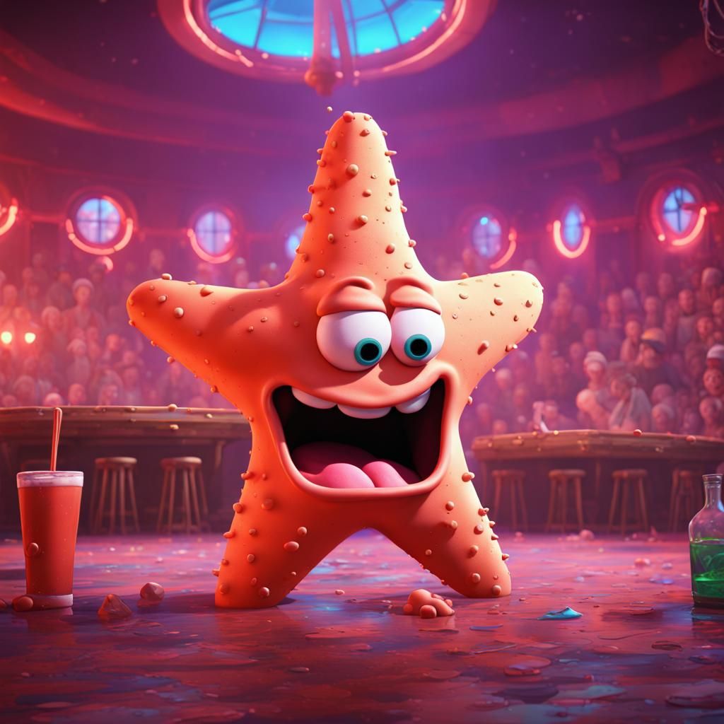 Patrick Star Crying at the Club: Fantasy Art
